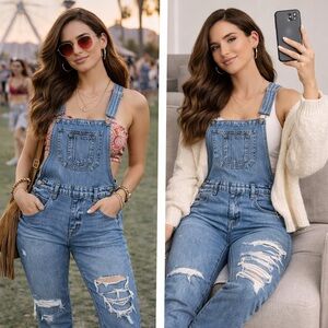 American Eagle Distressed Denim Overalls Y2K Grunge Festival Streetwear Sz S NWT